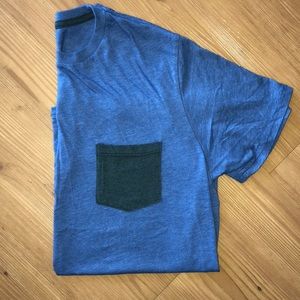 Blue Volcom T with Green pocket